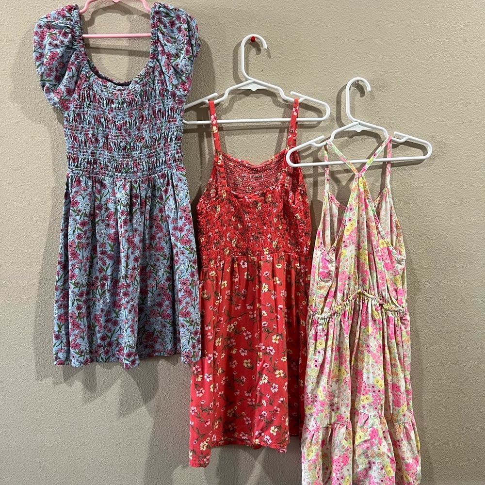 Floral Kids Dress Set - Blue, Red, Pink